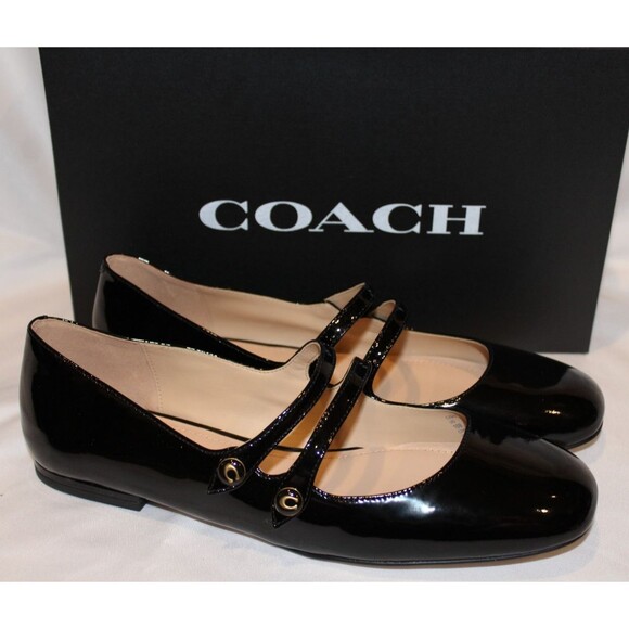 Coach Black Patent Leather Flats - Picture 1 of 7